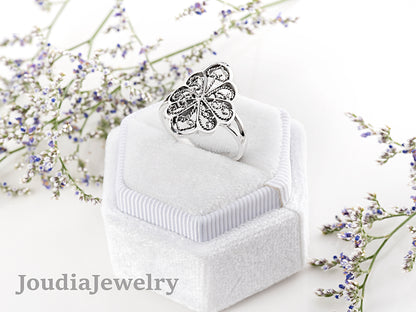 Silver Flower Ring | Women's Flower Ring | Joudia Jewelry