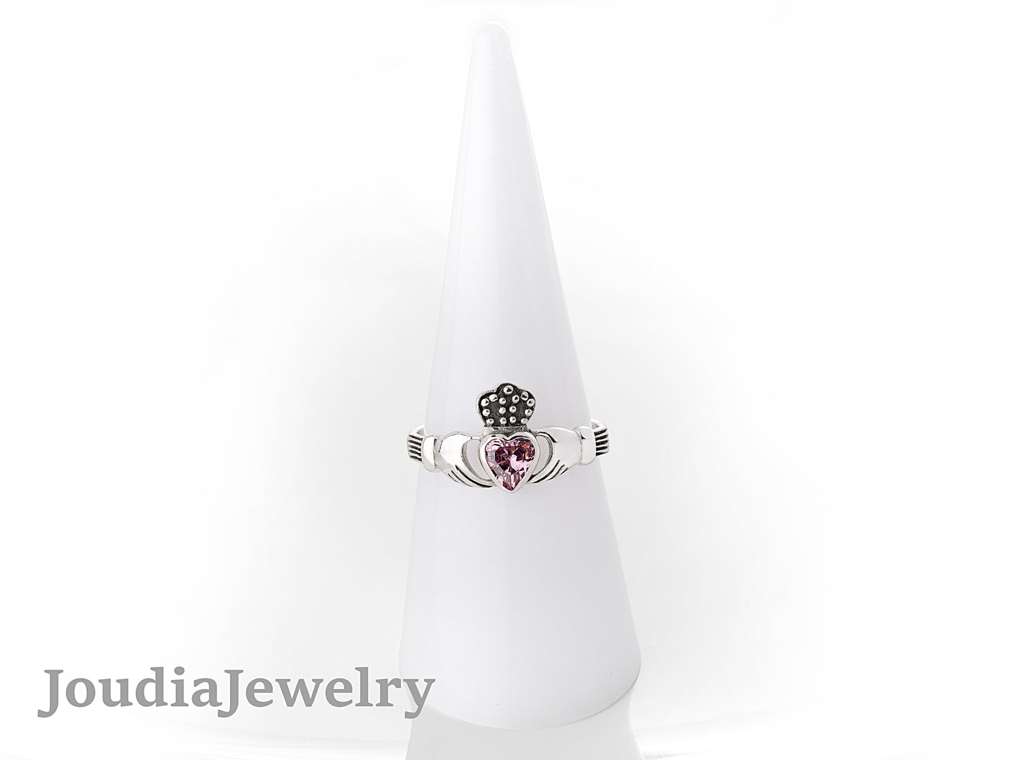 Pink Claddagh Ring | Silver Claddagh Ring | Joudia Jewelry