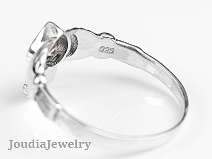 Pink Claddagh Ring | Silver Claddagh Ring | Joudia Jewelry