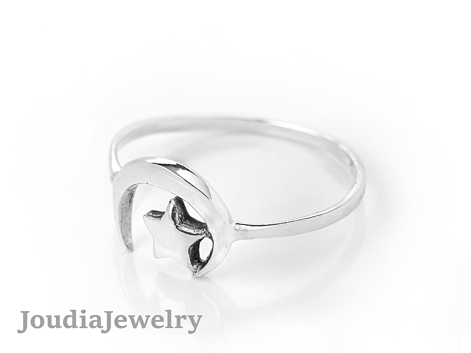 Silver Moon Star Ring | Silver Dome Ring | Joudia Jewelry