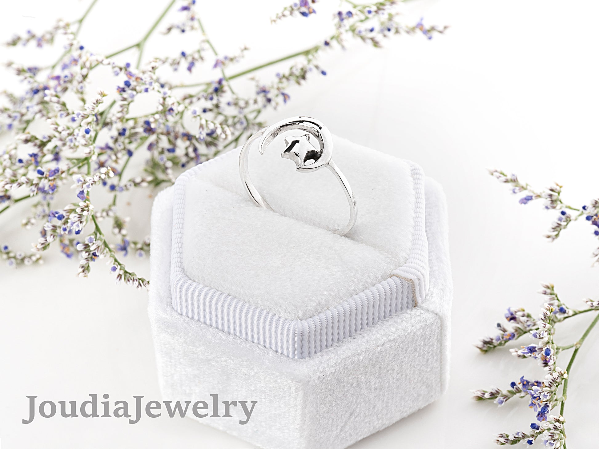 Silver Moon Star Ring | Silver Dome Ring | Joudia Jewelry