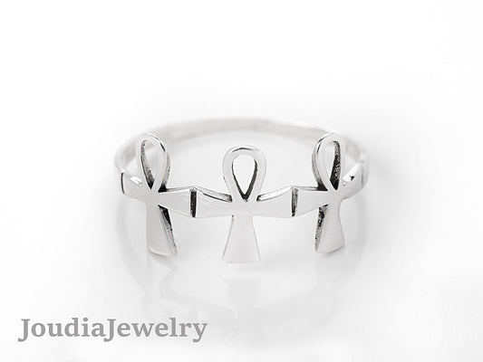 Silver Cross Rings | Egyptian Symbol Ring | Joudia Jewelry