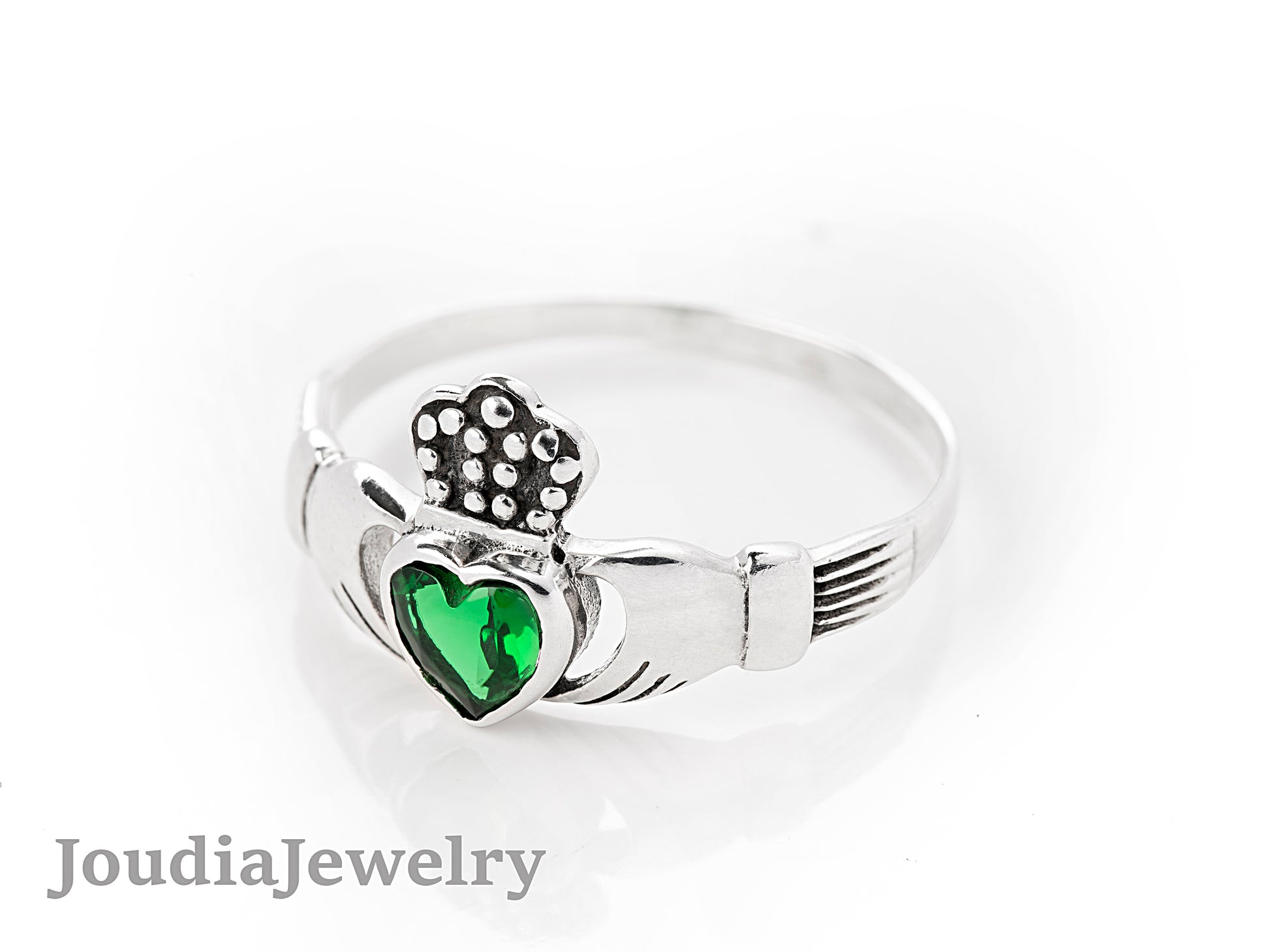 Green Heart Ring | Heart Crown Ring | Joudia Jewelry