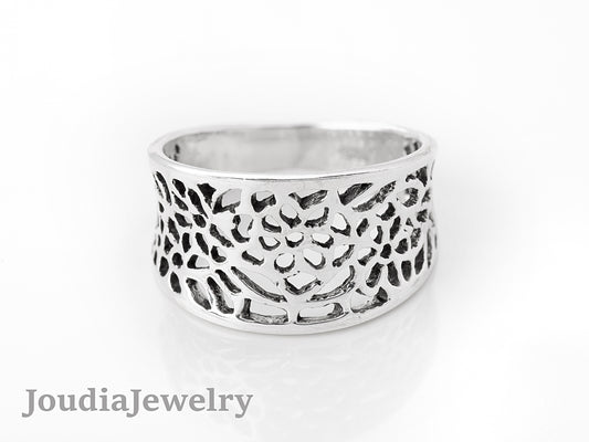 Silver Ornate Ring | Vintage Pattern Ring | Joudia Jewelry