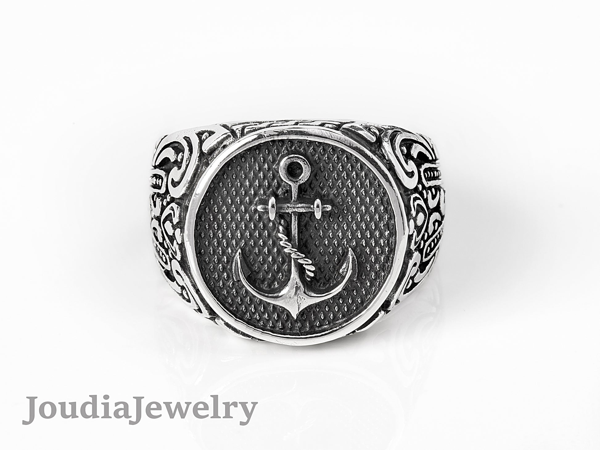 Silver Anchor Ring | Wide Band Rings | Joudia Jewelry