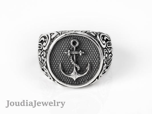 Silver Anchor Ring | Wide Band Rings | Joudia Jewelry