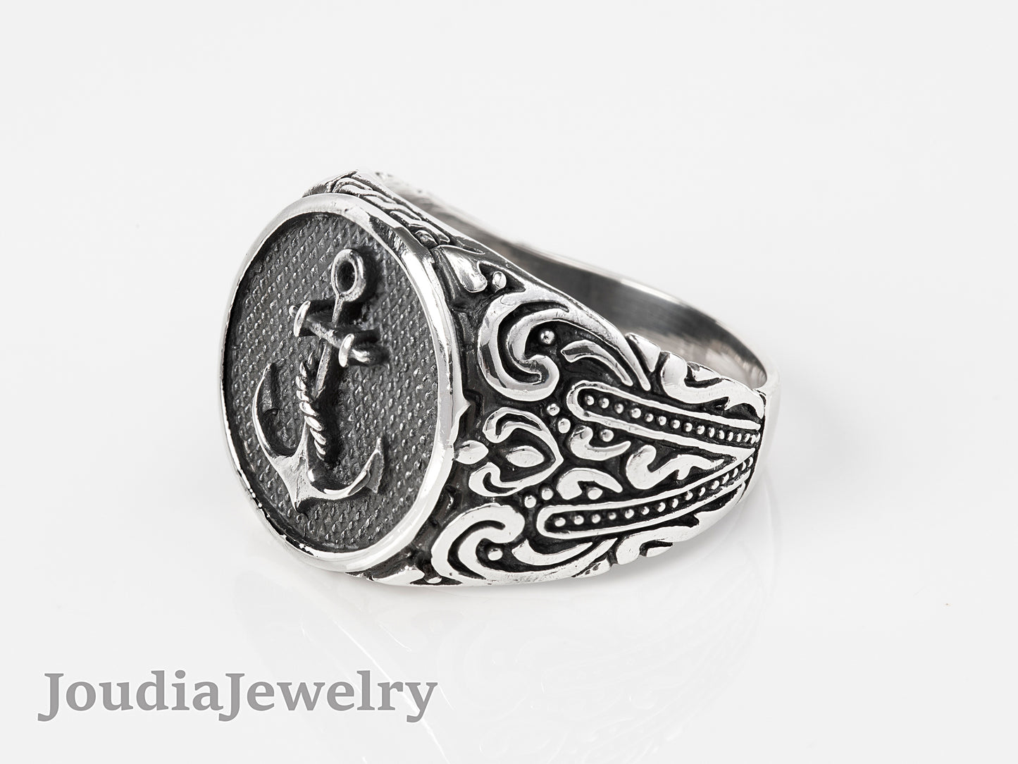 Silver Anchor Ring | Wide Band Rings | Joudia Jewelry