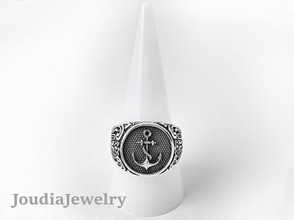 Silver Anchor Ring | Wide Band Rings | Joudia Jewelry