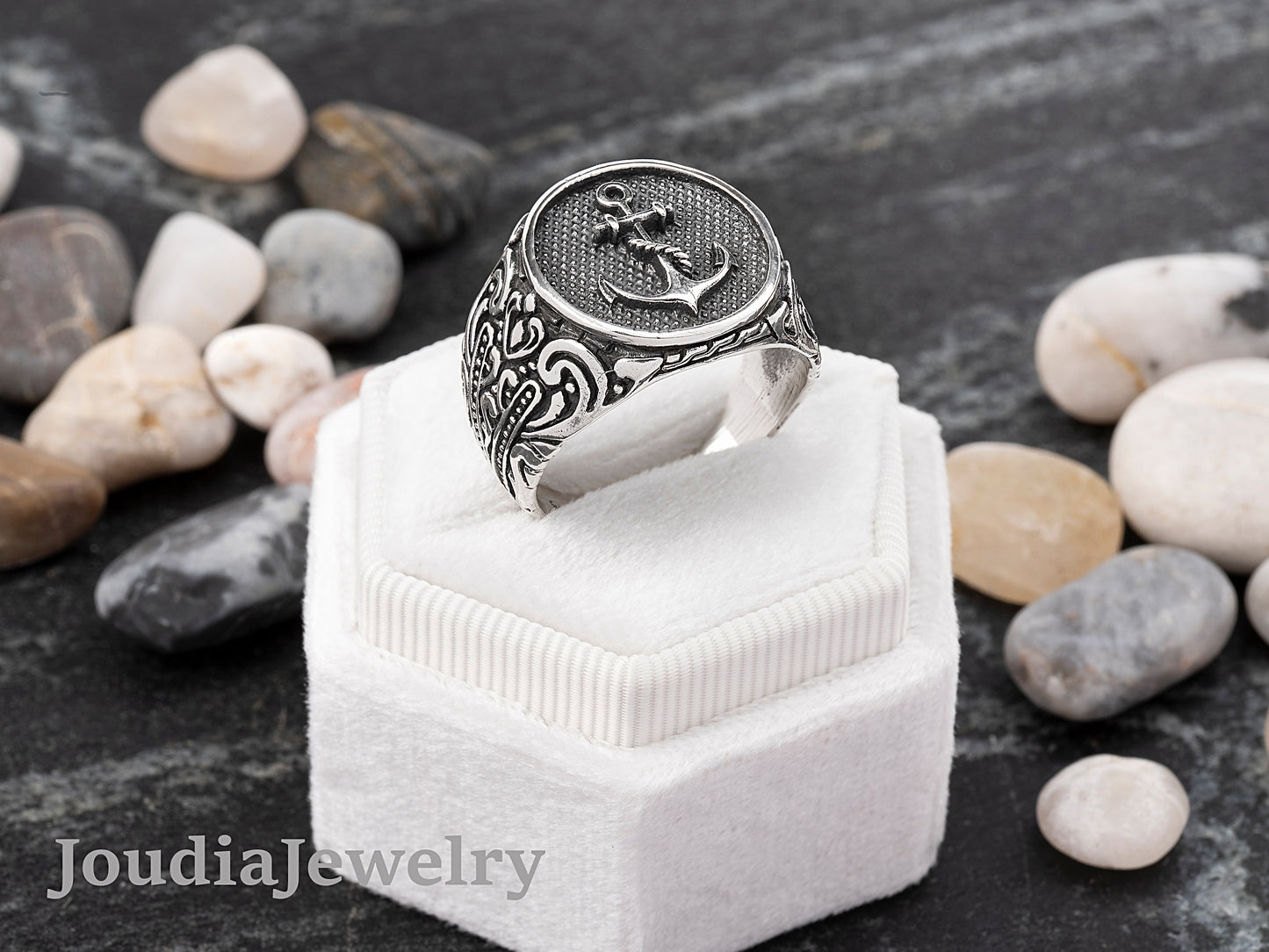 Silver Anchor Ring | Wide Band Rings | Joudia Jewelry