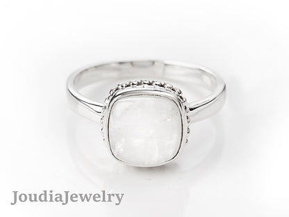 Moonstone Wedding Ring | Square Moonstone Ring | Joudia Jewelry