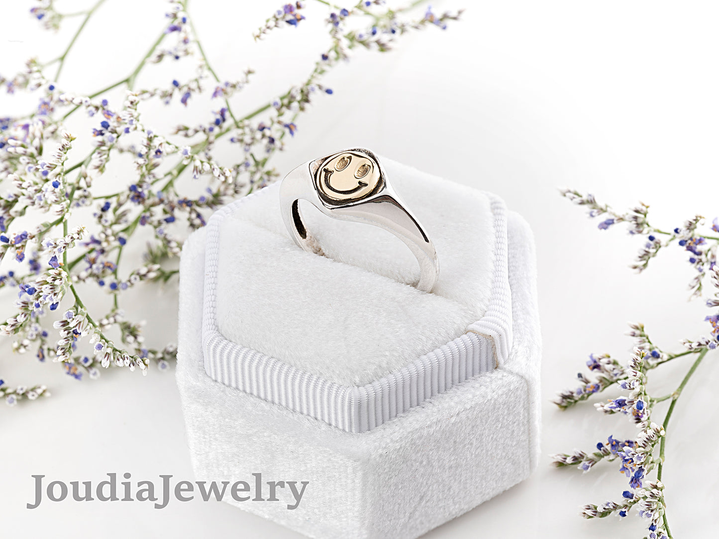 Smiley Face Ring | Silver Smile Ring | Joudia Jewelry