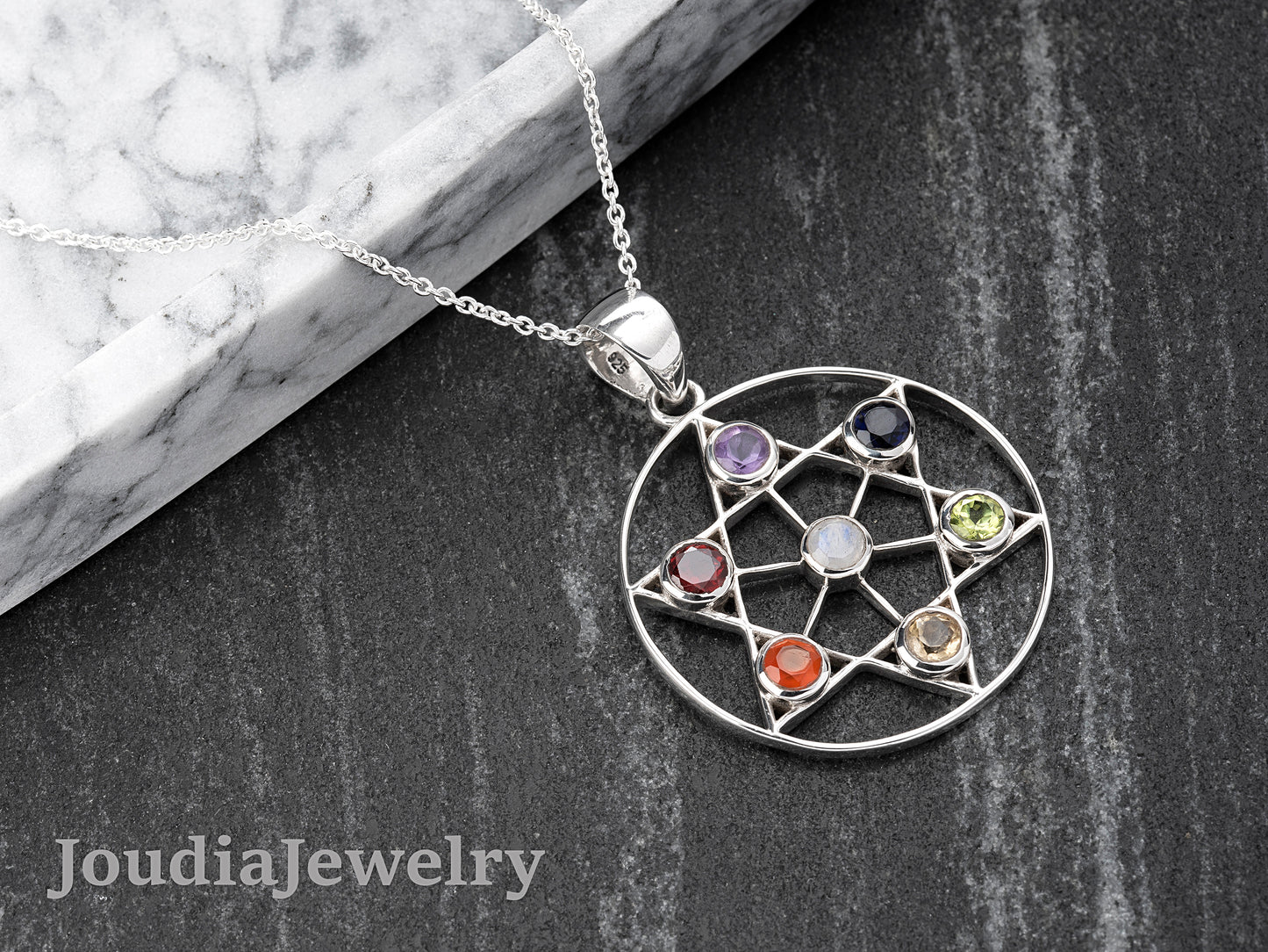 Pendentif Chakra Étoile de David - Argent 925