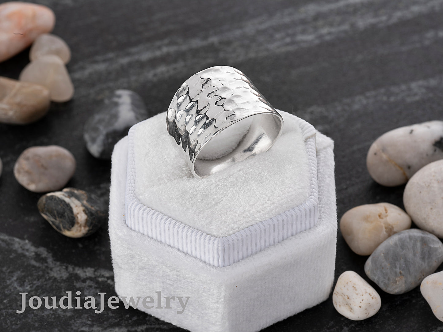 Silver Hammered Ring | Men's Hammered Ring | Joudia Jewelry