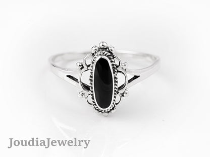 Onyx Engagement Ring | Silver Onyx Ring | Joudia Jewelry