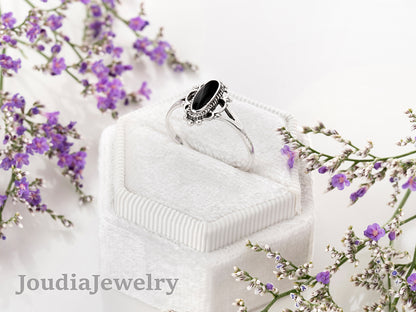 Onyx Engagement Ring | Silver Onyx Ring | Joudia Jewelry