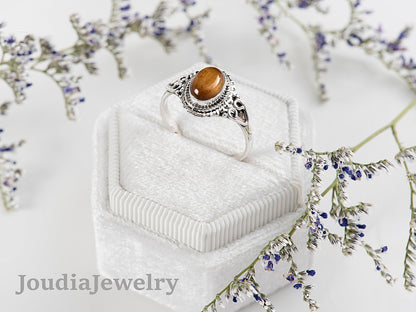 Silver Tiger Eye Ring | Men's Tiger Eye Ring | Joudia Jewelry