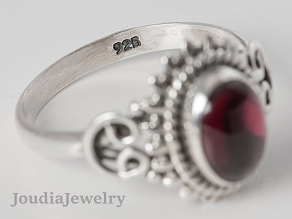 Women's Garnet Ring | Silver Garnet Ring | Joudia Jewelry