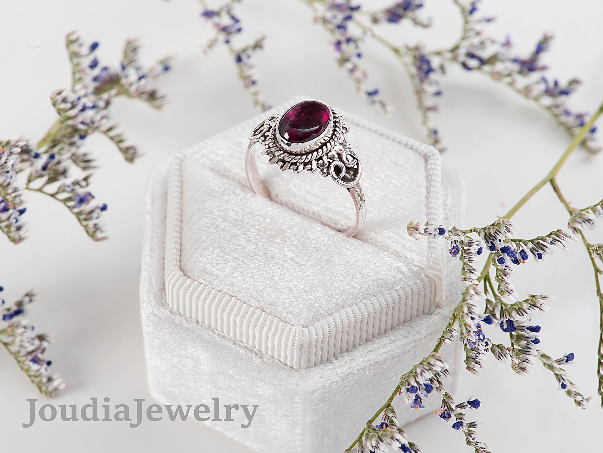 Women's Garnet Ring | Silver Garnet Ring | Joudia Jewelry