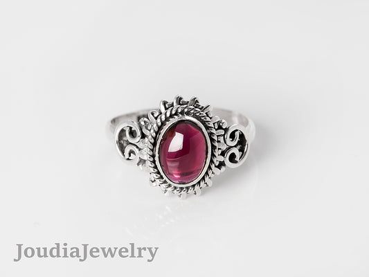 Women's Garnet Ring | Silver Garnet Ring | Joudia Jewelry