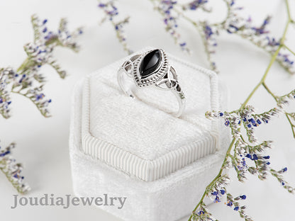 Black Onyx Wedding Ring | Marquise Shape Ring | Joudia Jewelry