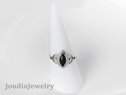 Black Onyx Wedding Ring | Marquise Shape Ring | Joudia Jewelry