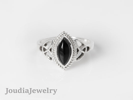 Black Onyx Wedding Ring | Marquise Shape Ring | Joudia Jewelry