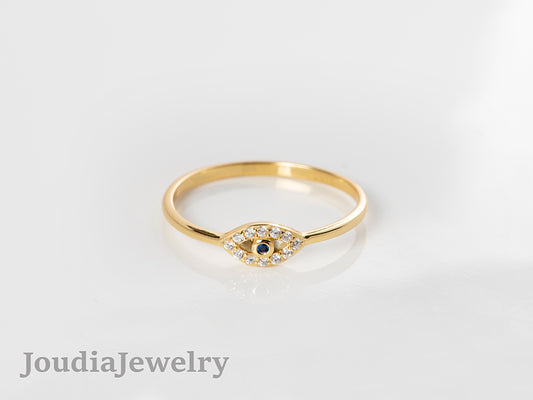 Gold Plated Evil Eye Ring | Silver Evil Eye Ring | Joudia Jewelry