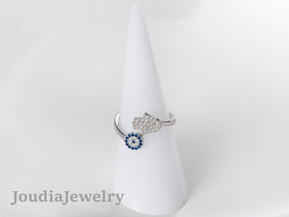 Turkish Evil Eye Ring | Silver Hamsa Ring | Joudia Jewelry