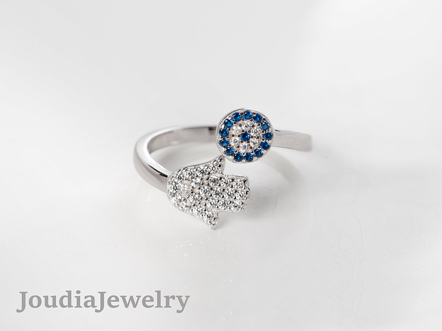 Turkish Evil Eye Ring | Silver Hamsa Ring | Joudia Jewelry