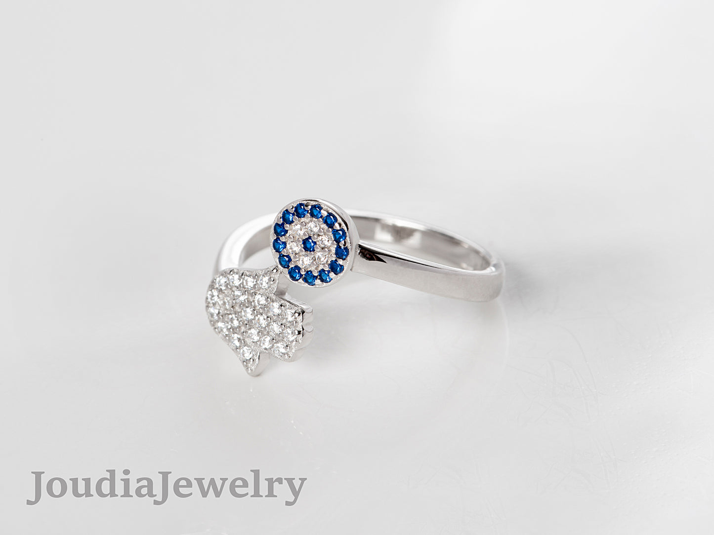 Turkish Evil Eye Ring | Silver Hamsa Ring | Joudia Jewelry