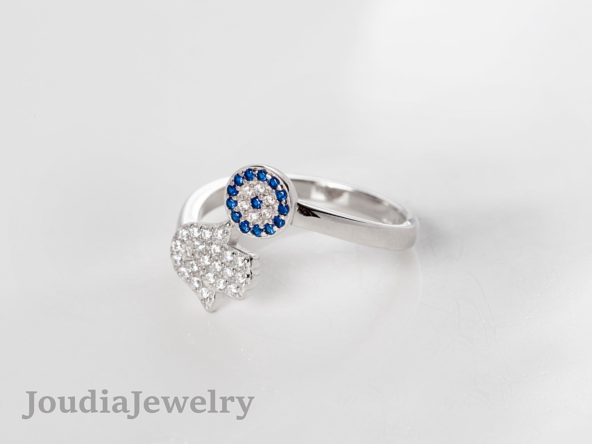 Turkish Evil Eye Ring | Silver Hamsa Ring | Joudia Jewelry