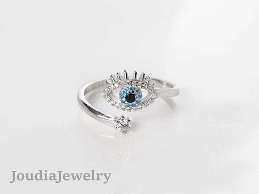 Blue Evil Eye Ring | Daintly Evil Eye ring | Joudia Jewelry