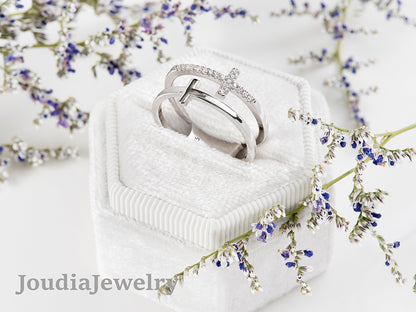 Women's Cross Ring | Double Layer Cross Ring | Joudia Jewelry