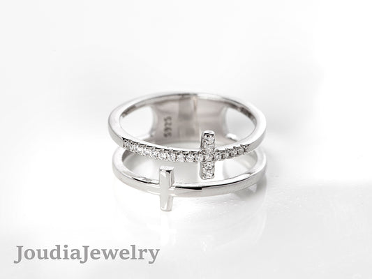 Women's Cross Ring | Double Layer Cross Ring | Joudia Jewelry