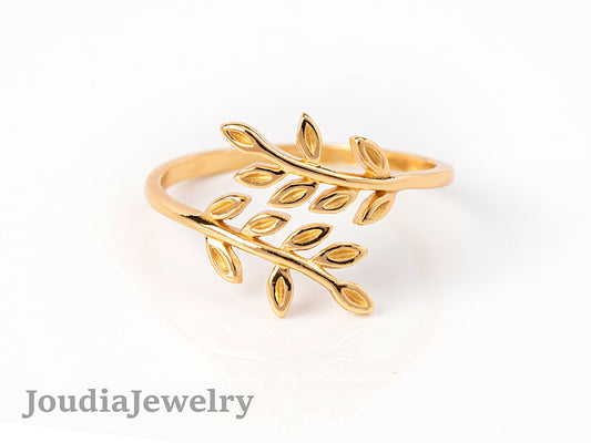 Gold Plated Leaf Ring | Wrap Silver Ring | Joudia Jewelry