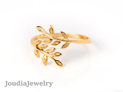 Gold Plated Leaf Ring | Wrap Silver Ring | Joudia Jewelry