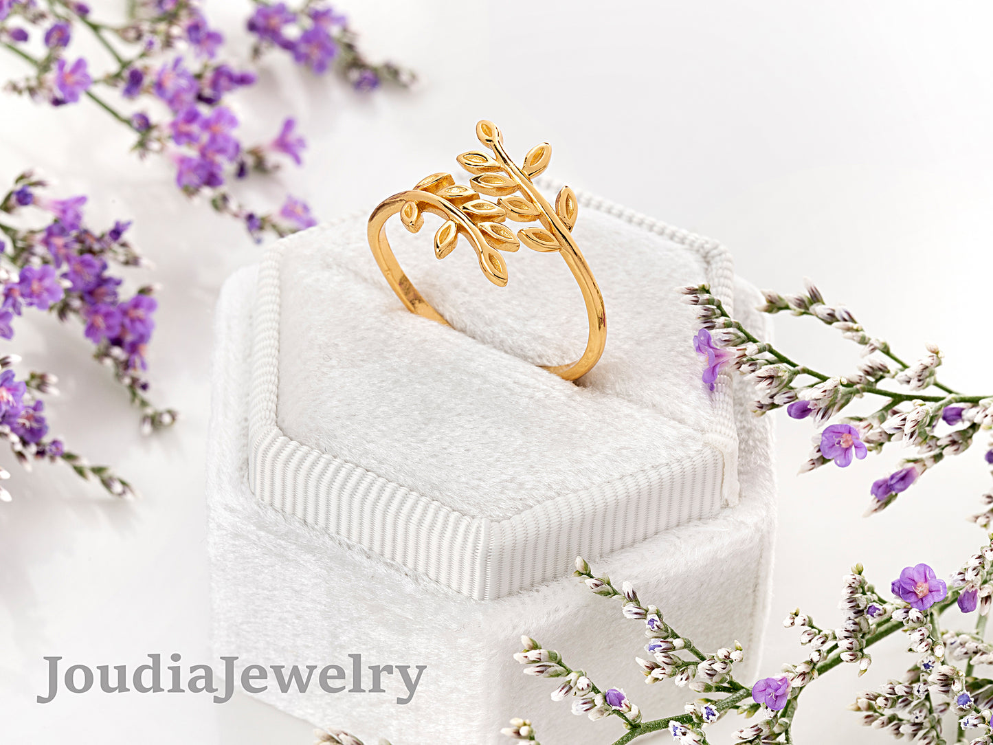 Gold Plated Leaf Ring | Wrap Silver Ring | Joudia Jewelry