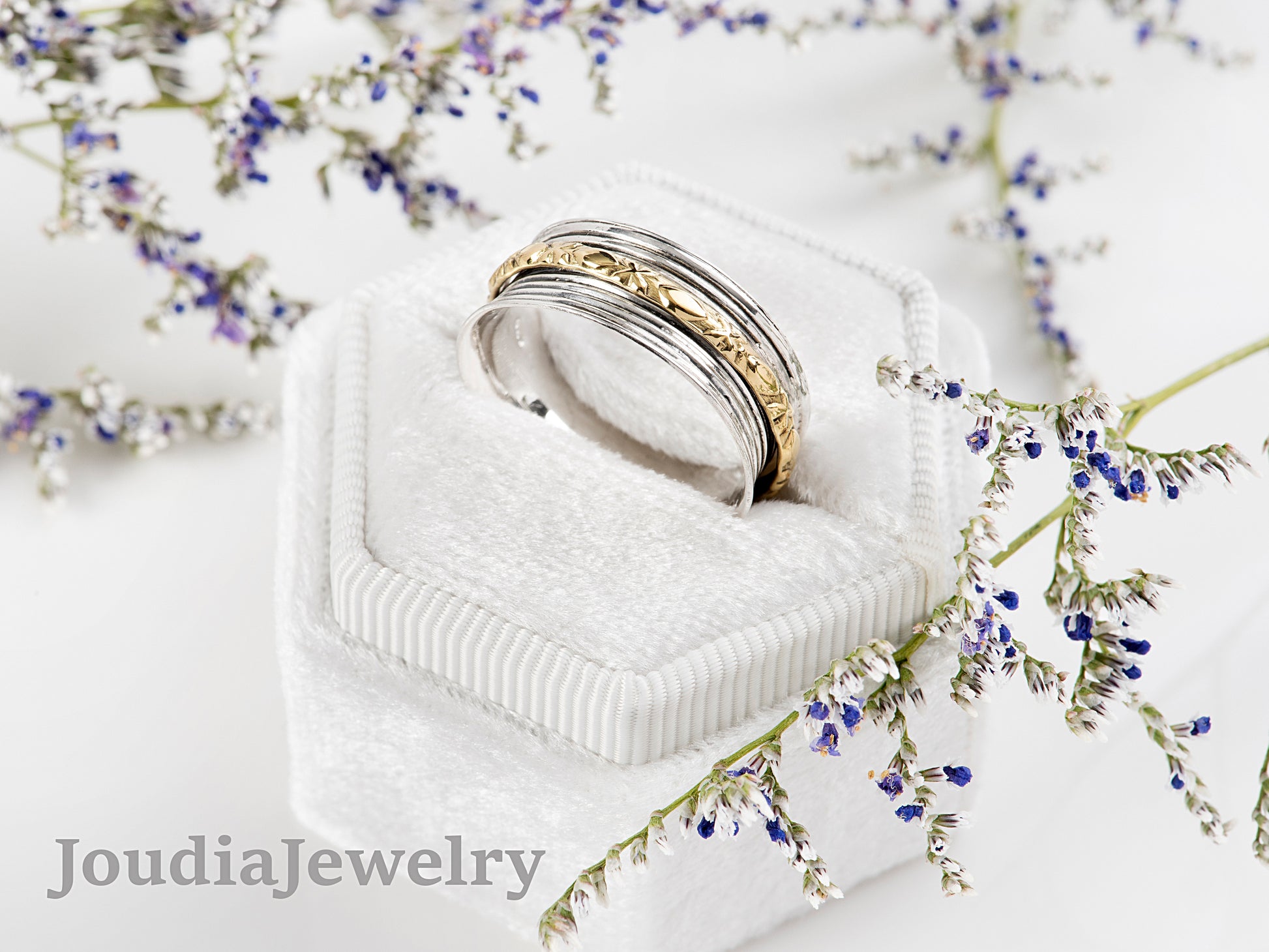 Silver Spinner Ring | 2 Tone Spinner Ring | Joudia Jewelry