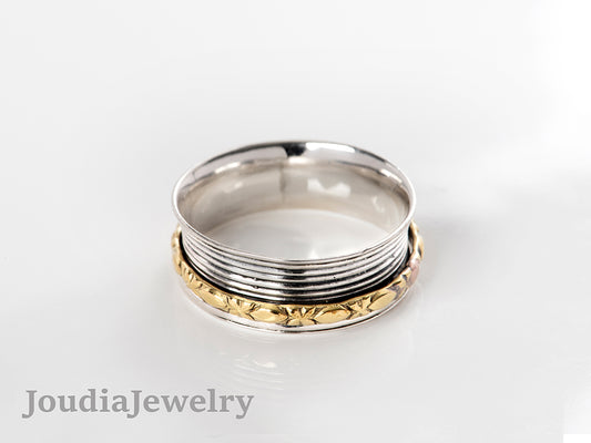 Silver Spinner Ring | 2 Tone Spinner Ring | Joudia Jewelry