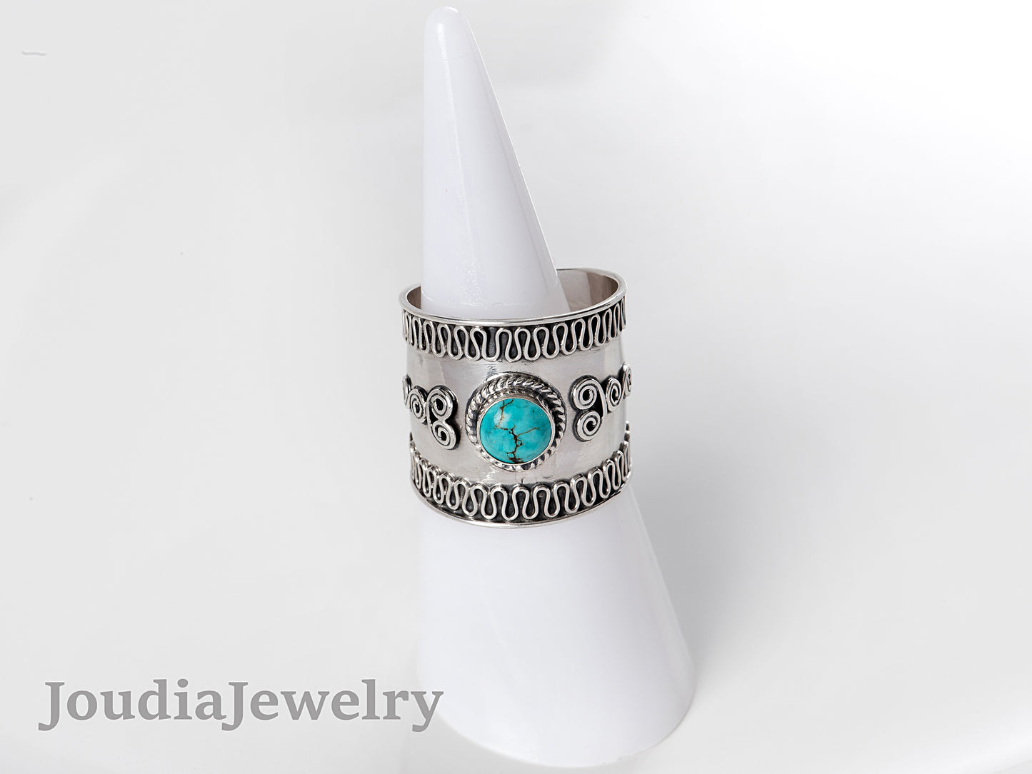 Wide Band Turquoise Ring | Solitaire Ring | Joudia Jewelry