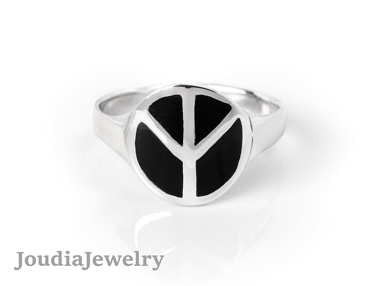 Peace Sign Ring | Black Agate Ring | Joudia Jewelry