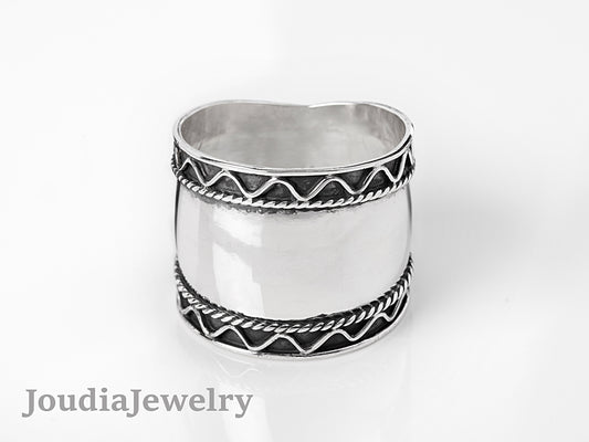 Wide Band Ring | Oxidized Silver Ring | Joudia Jewelry