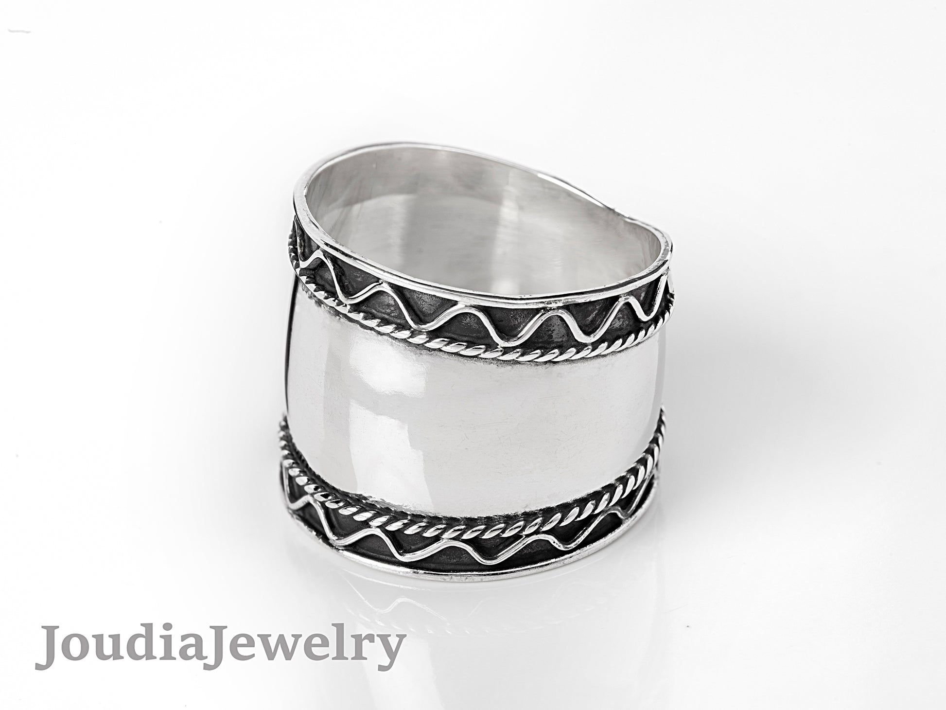 Wide Band Ring | Oxidized Silver Ring | Joudia Jewelry