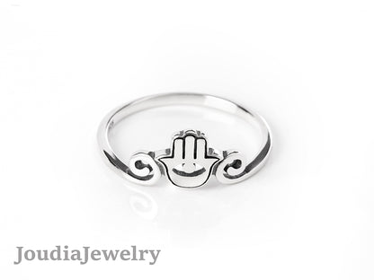 Silver Hamsa Ring | Good Luck Ring | Joudia Jewelry