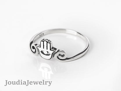 Silver Hamsa Ring | Good Luck Ring | Joudia Jewelry