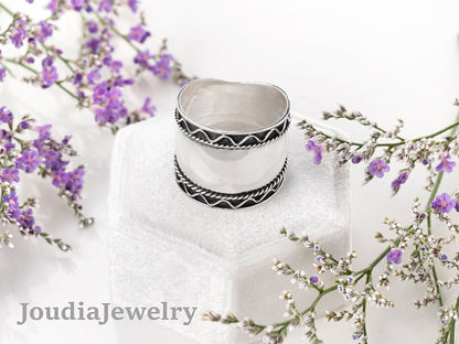 Wide Band Ring | Oxidized Silver Ring | Joudia Jewelry