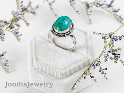 Turquoise Wedding Ring | Green Turquoise Ring | Joudia Jewelry