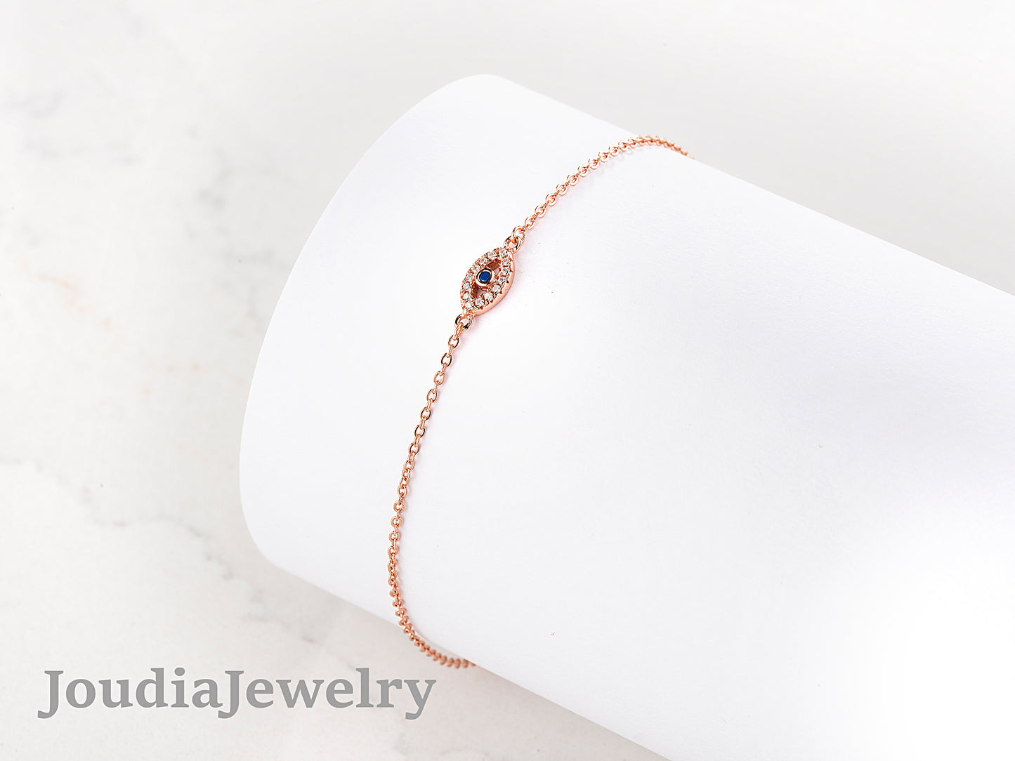 Rose Gold Evil Eye Bracelet | Joudia Jewelry