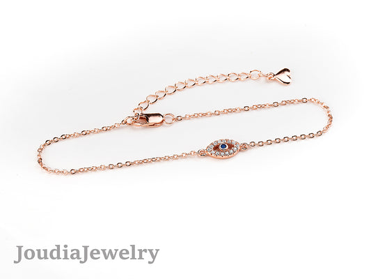 Rose Gold Evil Eye Bracelet | Joudia Jewelry