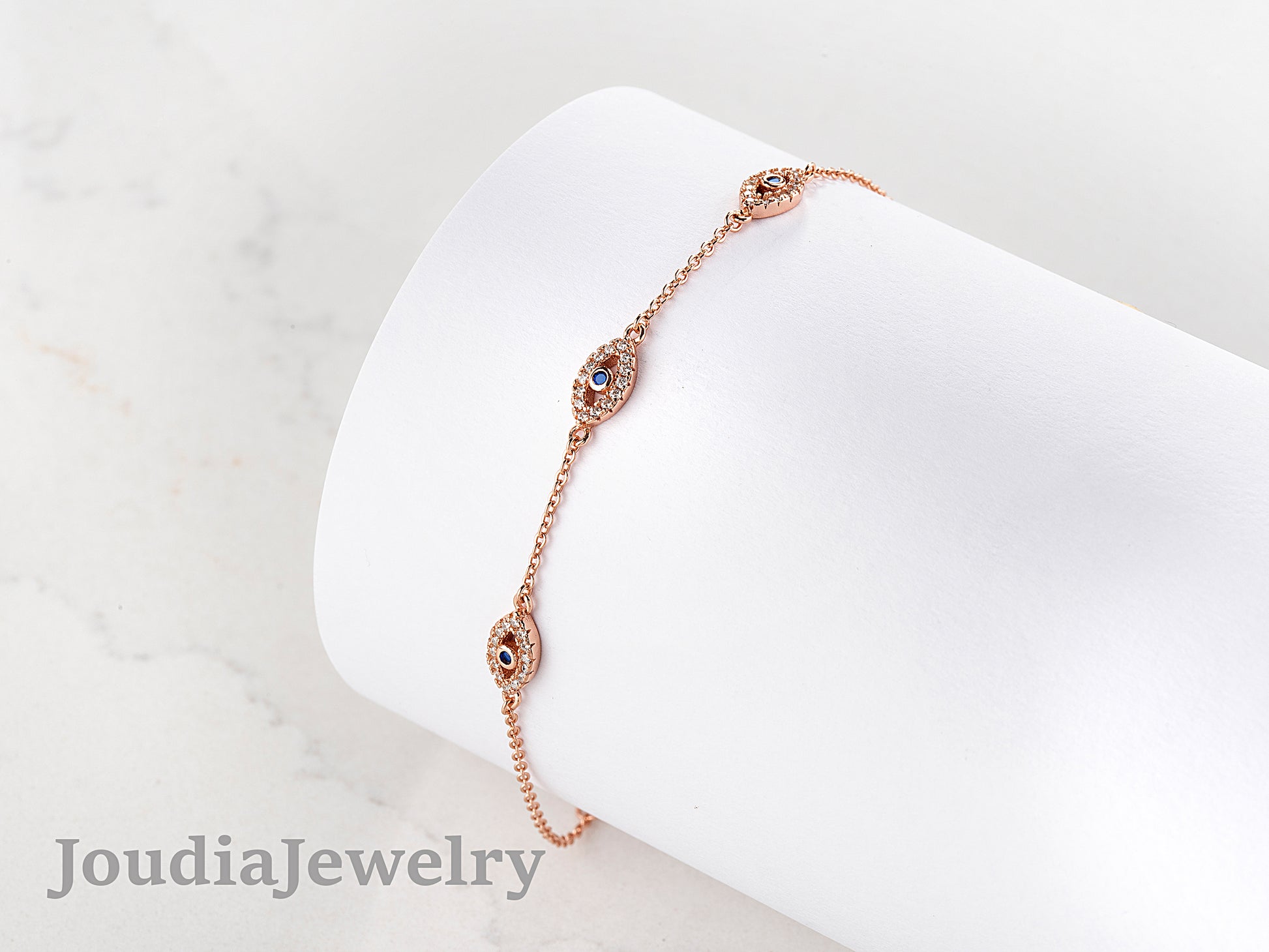 Roze Evil Eye Bracelet | Zirconia Evil Eye Bracelet | Joudia Jewelry